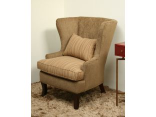 Tan Wing Chair with Striped Cushion