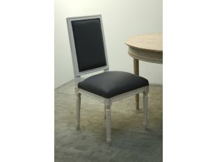 Gray Linen Louis Side Chair in Antique White Finish