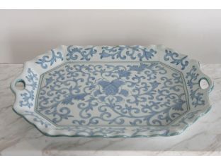 Chinoiserie Style Blue and White Ceramic Tray