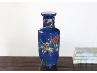 Blue Hand-Painted Chinese Warrior Vase