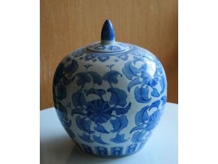 Blue and White Asian Cachepot Jar